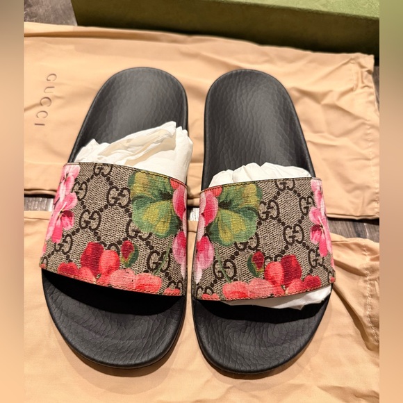 GUCCI GG Supreme Blooms Place Floral Logo Slides Sandals Shoes EUR 34/ US 4 - Picture 1 of 10